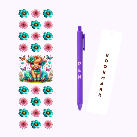 Teal & Pink Moo Pen/Bookmark Wrap #17