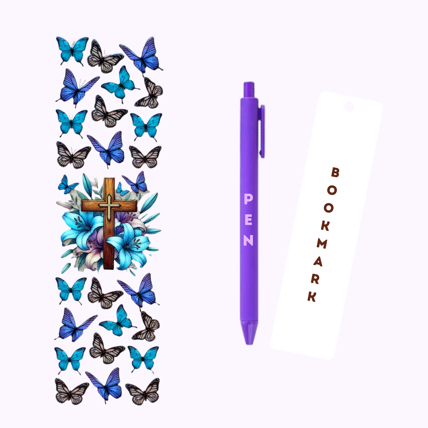 Cross & Butterflies Pen/Bookmark Wrap #65